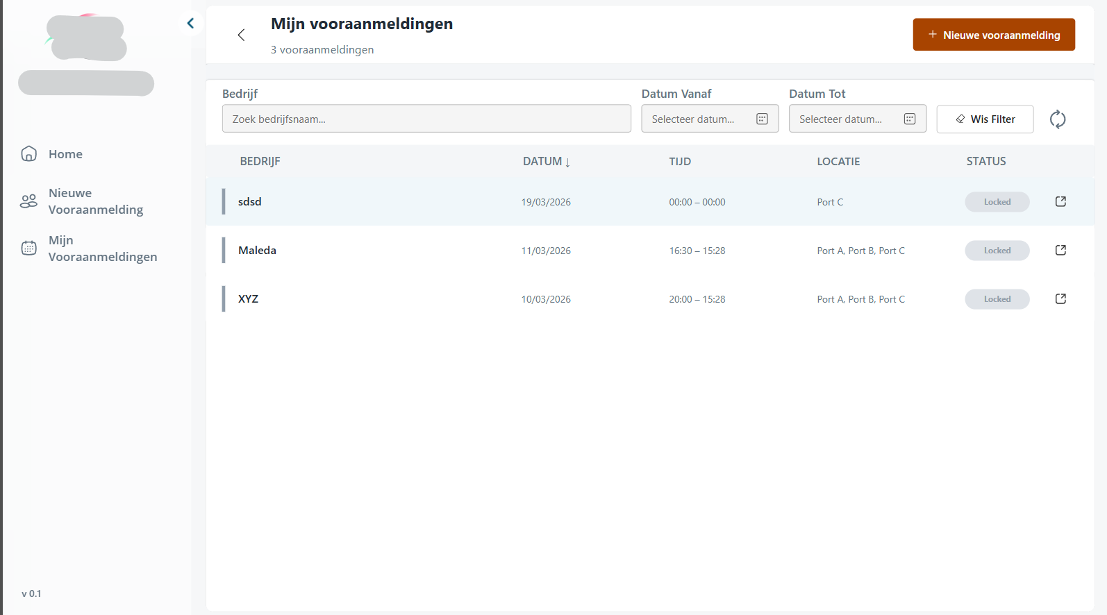 List view of all pre-registered visitors